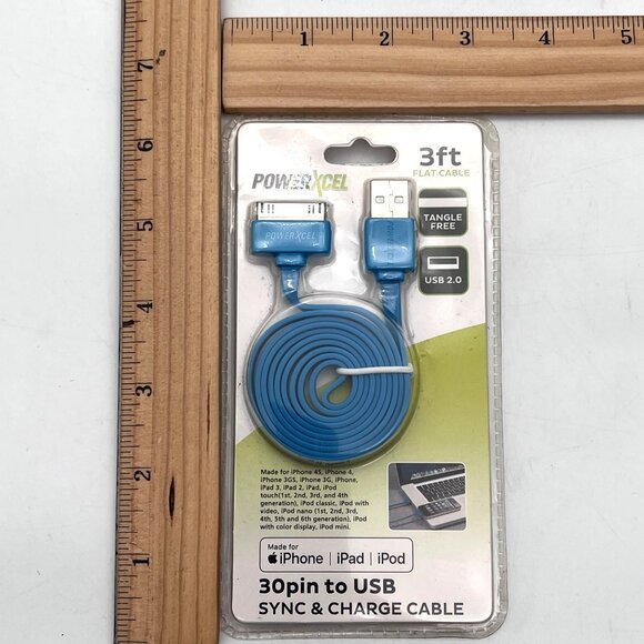 PowerXcel 3ft Flat 30-Pin To USB Sync & Charge Cable For iPhone/iPad/iPod New - Picture 8 of 9